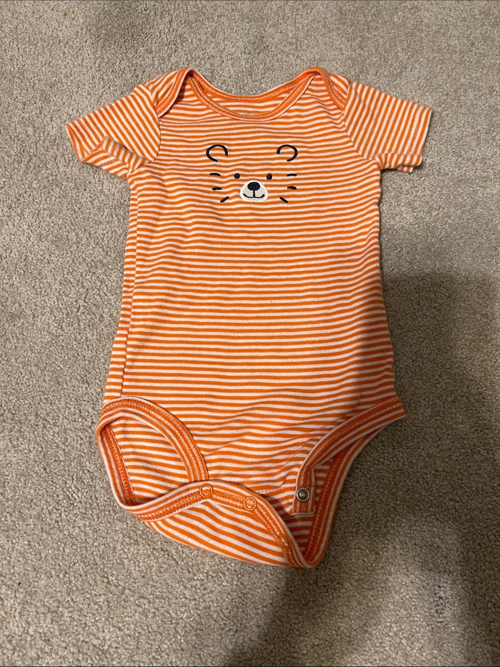Orange Striped Baby Bodysuit with Bear Face
